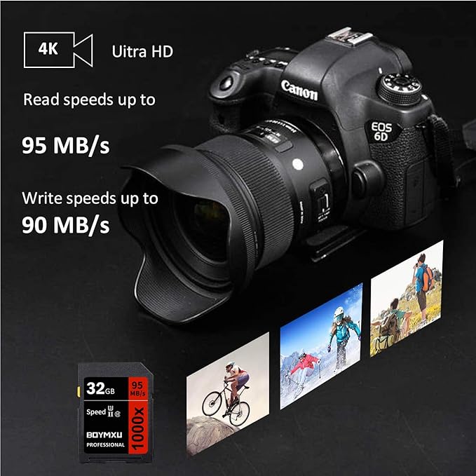 BOYMXU Professional 32GB Class 10 U3 Memory Card - Up to 95MB/s for Cameras & Camcorders - Red/Black