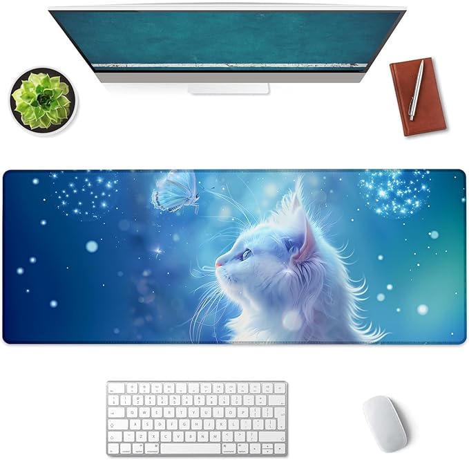 Mounidso Cat Large Mouse Pad, Gaming Mouse Pad, Keyboard Mat, Non-Slip Rubber Base, Office Accessories, Desk Mat, MousePads for School, Work, Home Decor Gifts 31.5" x 11.8"