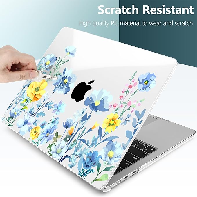 TWOLSKOO Compatible with MacBook Air 13 inch Case M5 2026 M4 2025 M3 M2 2024-2022 A3449 A3240 A3113 A2681, Plastic Hard Shell & Keyboard Cover for MacBook Air 13.6 inch Case, Blue Flowers