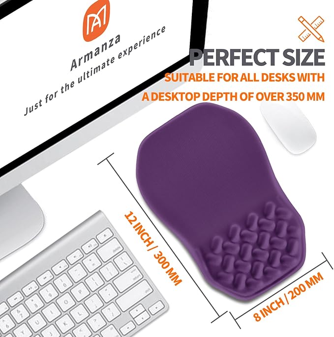 Armanza Ergonomic Slope Mouse Pad Wrist Support, Wrist Rest Mousepad for Carpal Tunnel Pain Relief with Massage Bulge and Slow Rebound Memory Foam (12x8 inch, Deep Purple)