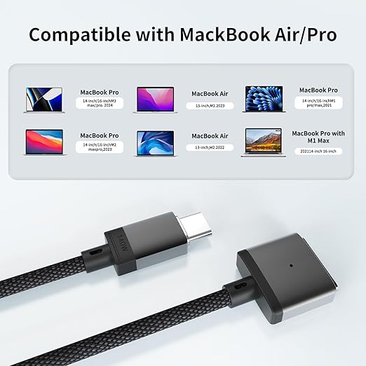 LONNIELONLI USB-C to Magnetic 3 Cable 140W for M4 MacBook Air Pro Charger, Magnetic Safe 3 Cable for MacBook Air (15''/13'' M4 2025, M3 2024, M2 2023, M2 2022), Pro (16"/14" 2024/2023/2021) 6.6ft
