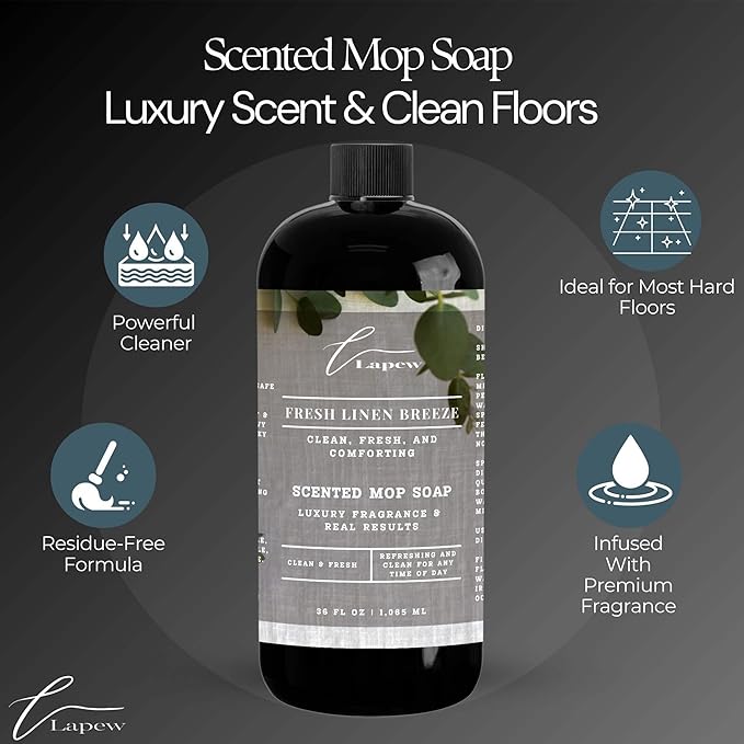 Lapew Fresh Linen Breeze Scented Cleaning Bundle | Carpet Deodorizer Powder (16 oz) & Mop Soap Concentrate (36 oz) | Pet-Friendly Odor Eliminator