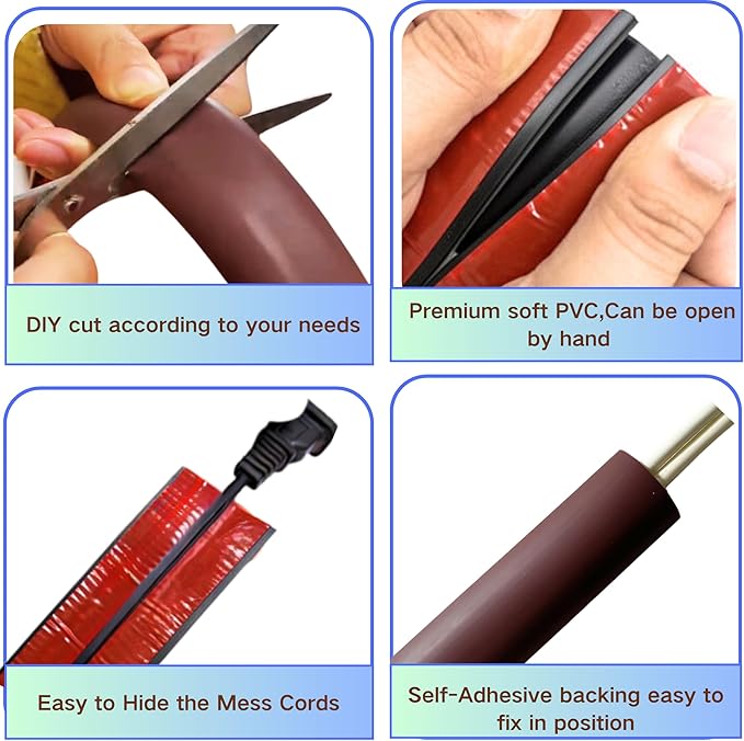 BEIEBIJOB Self Adhesive Floor Cord Cover, Cord Hider Floor, 10ft, Brown