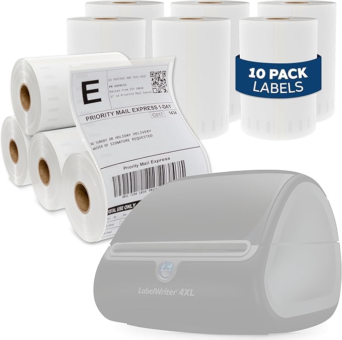 LabelMe 4x6 Thermal Labels Roll - Compatible with Dymo 4XL or Rollo 4x6, Perforated Strong Adhesive, Replaces Dymo 1744907, 250 Per Roll(10 Rolls | 2500 Labels)