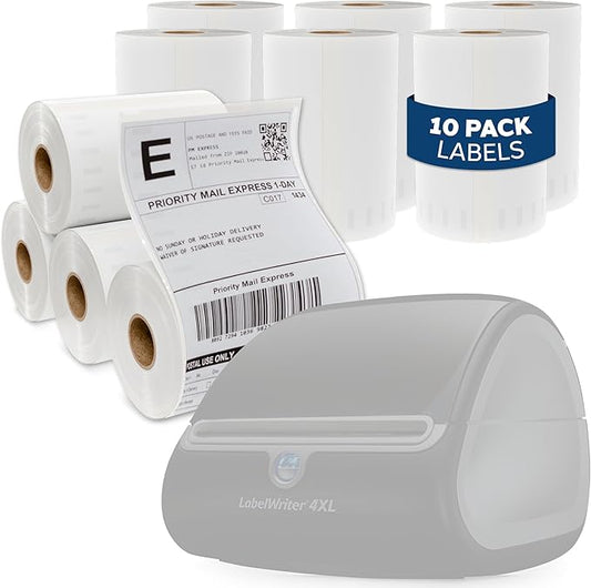 LabelMe 4x6 Thermal Labels Roll - Compatible with Dymo 4XL or Rollo 4x6, Perforated Strong Adhesive, Replaces Dymo 1744907, 250 Per Roll(10 Rolls | 2500 Labels)