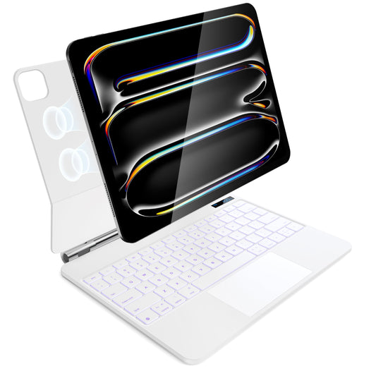 for iPad Pro 13 inch M5 2025 & M4 2024 case with keyboard M4,Magnetic Attach,Multi-Gesture Trackpad,7-Color Backlit,Shortcut Keys,Auto sleep/awake,Magic Keyboard for iPad Pro 13-inch M4 2024,White