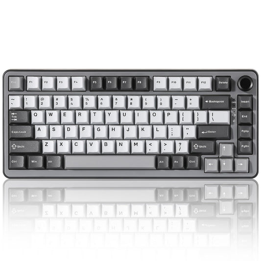 YUNZII B75 PRO Wireless Mechanical Keyboard,75% Layout with Knob,Hot Swap Gasket Custom Structure,Creamy Pre-lubed Switches,RGB Backlit,BT/Type-C/2.4G for Win/Mac(Cocoa Cream V2 Switch,Dark Grey)