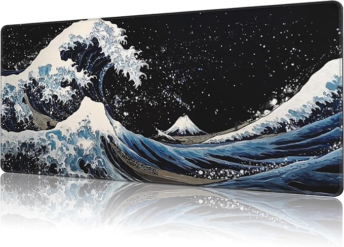 NIYLYNSYN Mouse Pad Large Wave in The Night Sky Non-Slip Game Desk Mat with Stitched Edge Laptop Keyboard Desk Pad for Work Home Gaming (35.4 x 15.7 Inches)