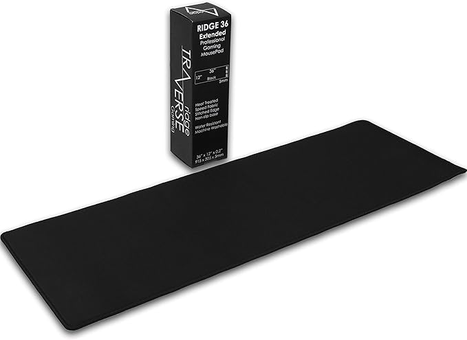 Traverse Ridge Gaming Mouse Pad (5mm) Extended 36 inch | 36x12x0.20 Extra Thick | Black | Stitched Edge, Large Washable Desk Mat