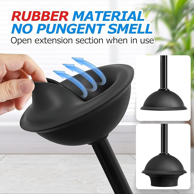 2Pack 2 in 1 Toilet Brush and Plunger Set, Extended Handle Plunger,Toilet Bowl Brush Plunger Set,Bathroom Cleaning Tools,Toilet Brush Plunger Combo,Cleaning Supplies，Black