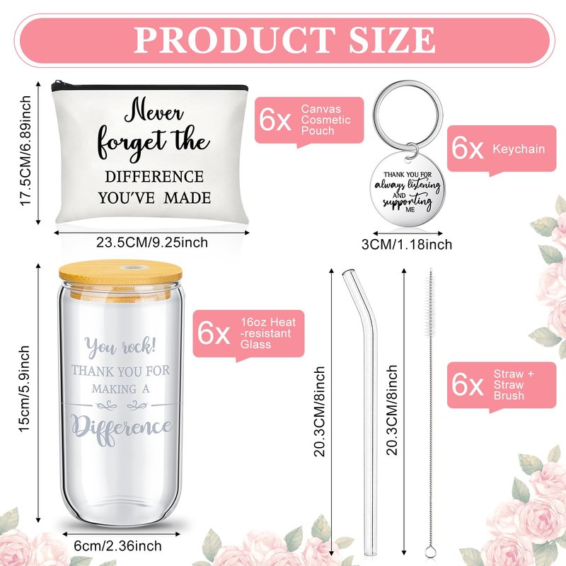 Maxcheck 6 Set 2026 Employee Appreciation Thank You Gifts Bulk Inspirational 16 oz Can Shaped Glass Cups Canvas Bag Keychain for Nurses Coworkers Staff Volunteers Work(Inspirational)