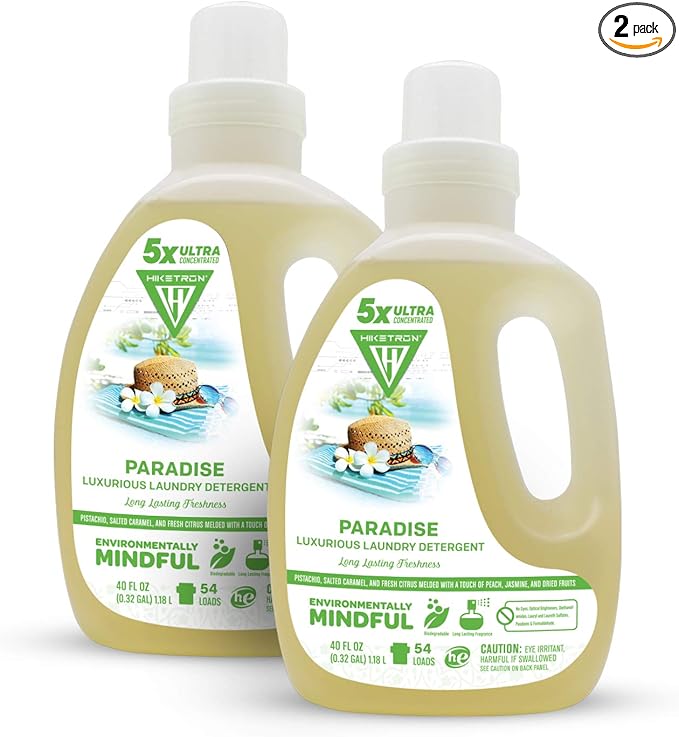 Hiketron Paradise Liquid Laundry Detergent, 5x Ultra Concentrated, Tough Stains Remover, Long Lasting Scent (80 Fl Oz, Pack of 2)