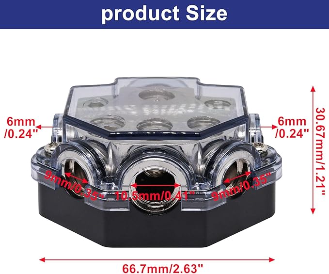 S SYDIEN 2pc Power Distribution Block Car Audio 1 in 5 Ways Out Car Audio Distributions Block 0 Gauge Input 2/4/8 Gauge Out Ground Cable Splitter Distribution Blocks for Automotive