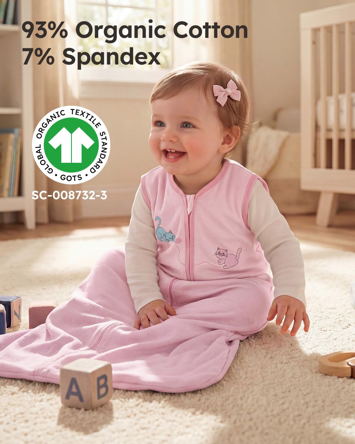 Yoofoss Baby Sleep Sack - 100% Organic Cotton Wearable Blanket for 18-24 Months | Lightweight 2-Way Zipper, TOG 0.5