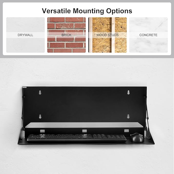 Otoolling 1 Pcs 24 Inch Keyboard Wall Mount Foldable Fits Standard Computer Keyboard Mouse Stand Tray Organizer for Small Offices Apartments, Easy Installation with 4 Screws (Black)