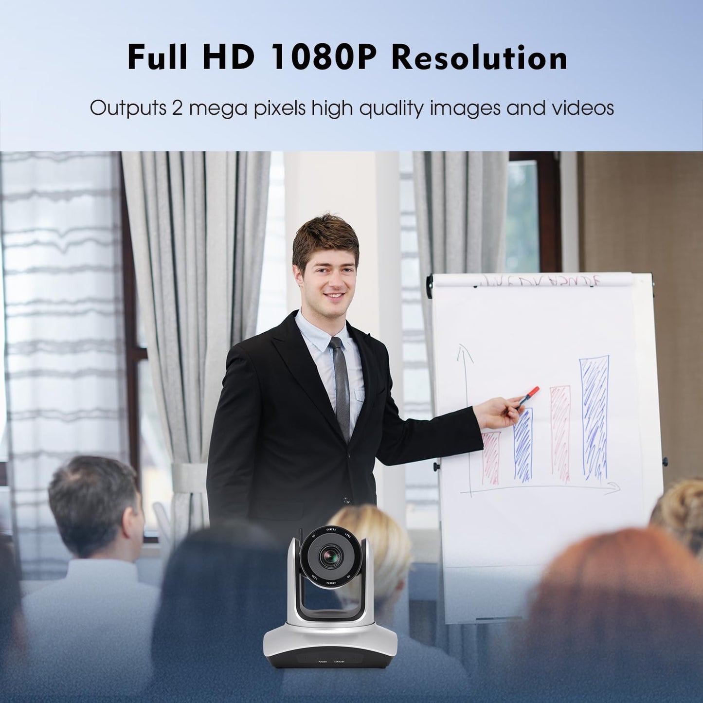 TOALLIN Wireless PTZ Conference Room Camera, 10X Optical Zoom, 1080P Full HD Video Calling and Streaming, Wireless Conference Webcam for Video Conferencing/Church Services Worship/Online Teaching
