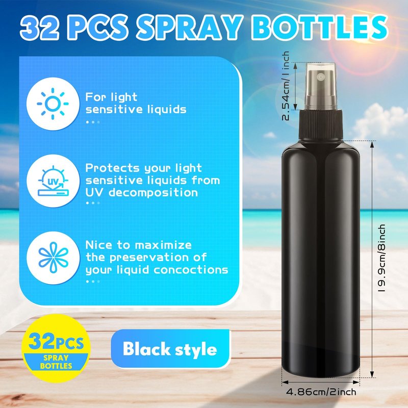 Eccliy 32 Pcs 8 oz Spray Bottles Fine Mist Plastic Spray Bottles Clear Empty Sprayer Hairs Refillable Travel Sprayer with Pump Cap for Cleaning Oils Travel Perfumes(Black,Colored)