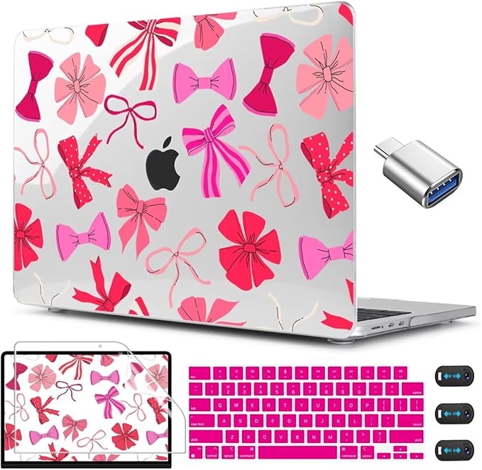 CISSOOK Compatible with MacBook Air 13.6 inch Case 2026 2025 2024 2023 2022 Release A3449 A3240 A3113 A2681, Hard Shell Case Keyboard Cover Screen Protector for MacBook Air 13 M2 M3 M4 M5, Pink Bows