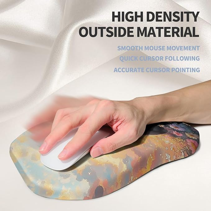 Gleamtide Ergonomic Raised Mouse Pad Wrist Support with Bilateral Slope Memory Foam Mousepad for Wrist Rest and Carpal Tunnel Pain Relief 11.8x7.9〃Flower Sea Cat