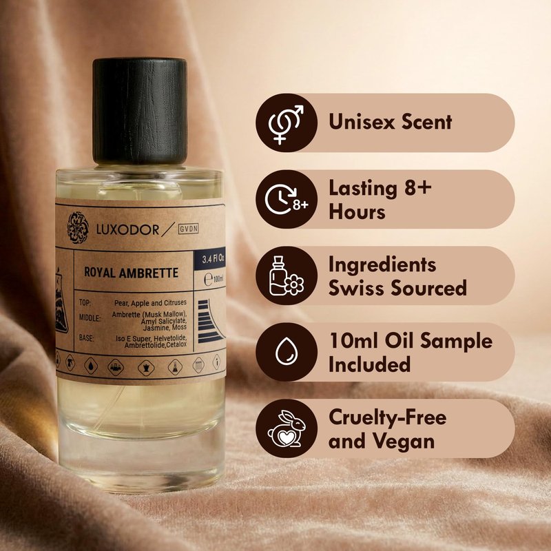 Luxodor Inspired by L.e L.ab’o Another 13 Eau De Parfum – Royal Ambrette Perfume 3.4 fl oz (100ml) with Concentrated Oil 10 ml– Unisex Perfume for Women & Men, Long Lasting Fragrance