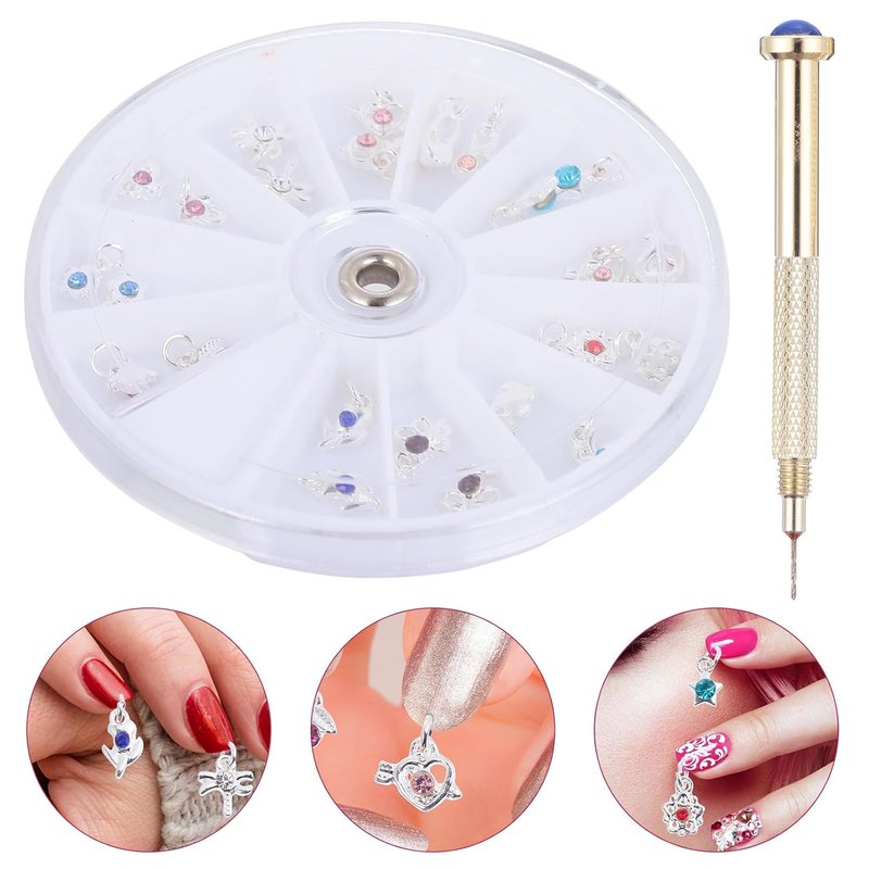 FRCOLOR 48 Pcs Dangle Nail Piercing Charms Set - Nail Piercing Tool & Alloy Jewelry for Art | Home & Salon Use