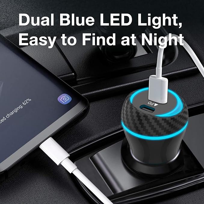MOCA USB-C Car Charger, 51W USB-C & USB-A 2-Port PD/QC 3.0 Car Power Adapter W/ 2pcs 3.3ft A-P/C-P Cable Car Charger for iPhone 17/16/15 Series, Samsung Galaxy S25/S24/S23 Series, iPad Pro, AirPods