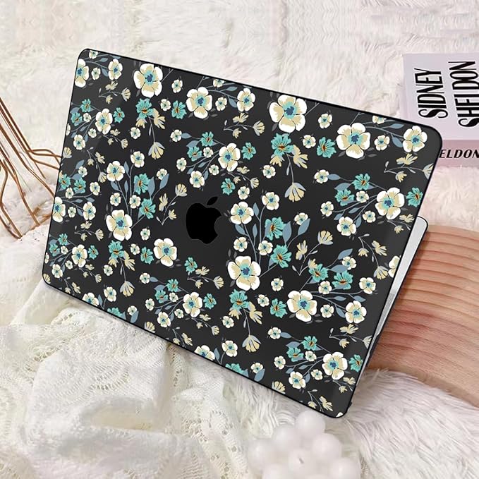 LCMOCICO for MacBook Air 13 inch Case 2021 2020 2019 2018 Release M1 A2337 A2179 A1932, Pritned Pattern Plastic Hard Case Cover for MacBook Air 13 M1 with Retina Display Touch ID, Small Green Flowers