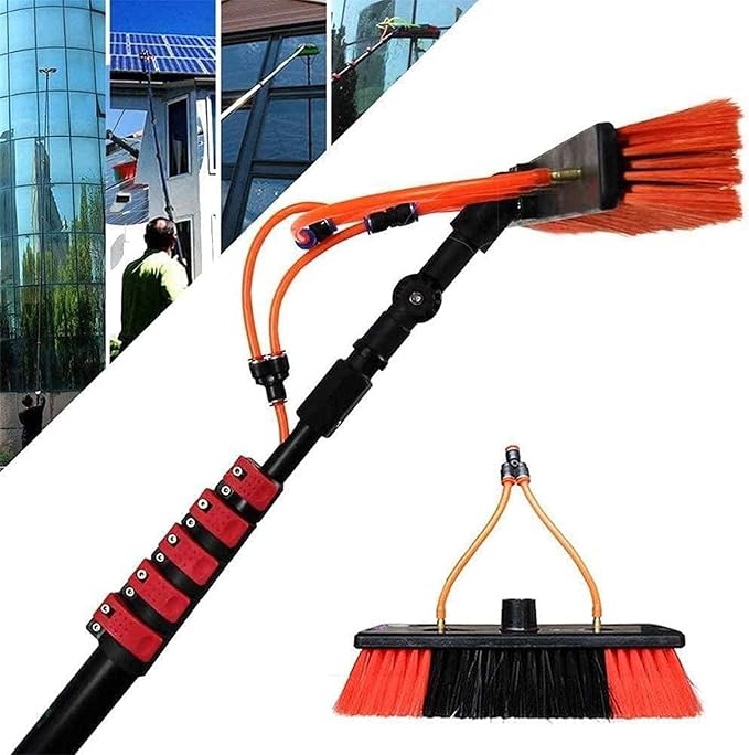 Telescopic Window Cleaner, Window Cleaning Pole Water Fed Pole Kit for Cleaner Conservatory Roof Photovoltaic Panel Cleaning Extendable Solar Panel Roof Cleaning Tools,50cmBrush-3.6mRod
