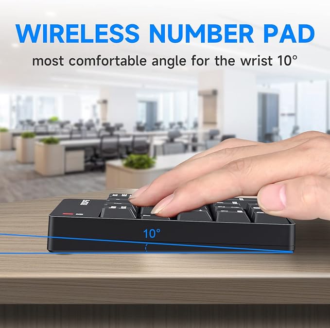 MOFII Number Pad - Black Wireless 2.4G Numeric Keypad Silent 19 Keys USB Keypads, Portable Financial Accounting Numpad 10 Key for Laptop/Notebook/Surface Pro/PC