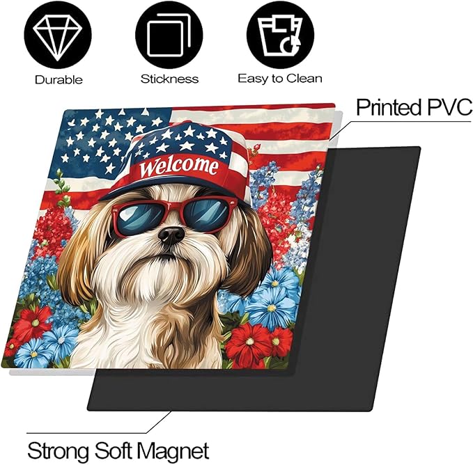 American Flag Pet Dogs Magnetic Sticker Dishwasher Cover Kitchen Decor, 23x17inch Floral Dishwasher Magnet Cover, Patriotic Dishwasher Decal, Refrigerator Panel,Magnetic Dishwasher Sticker