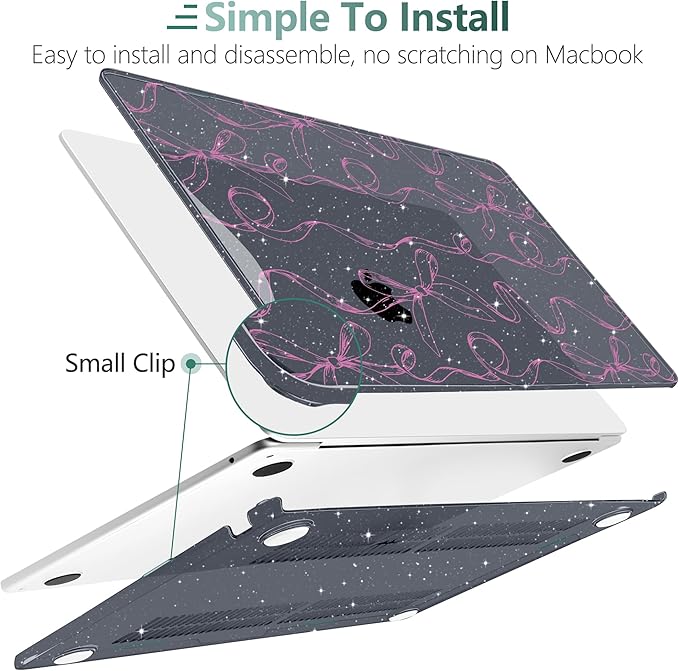 TWOLSKOO for MacBook Air 13 inch Case M5 2026 M4 2025 M3 M2 2024-2022 A3449 A3240 A3113 A2681, Plastic Hard Shell & Keyboard Cover & Type C for MacBook Air 13.6 inch Case, Sparkly Bows