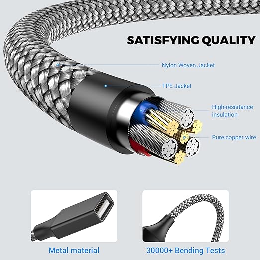 POHFP 6.6FT USB A Male to 3 Female Extension Cable, USB Splitter 1 in 3 Out Support Charging and Data Transfer for Printer/Keyboard/Flash Drive/PlayStation/Laptop/LED Etc(Black)