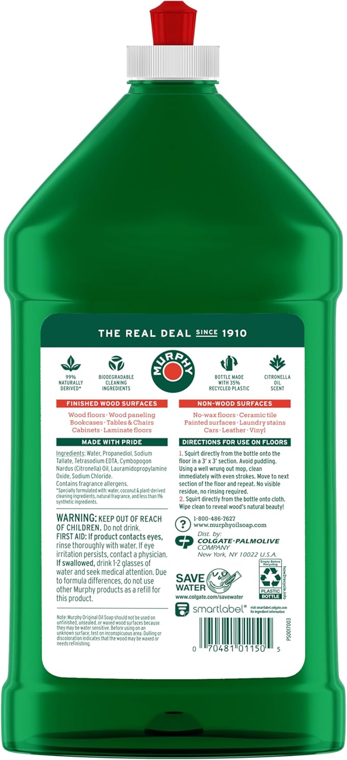 Murphy Oil Soap Squirt and Mop Floor Cleaner, 192 Oz (32 Oz, 6 Pack) - Bulk Cleaning Supplies Bundle - Natural Wood Cleaner, Hardwood Cleaner - Office Supplies, Household Cleaning Supplies