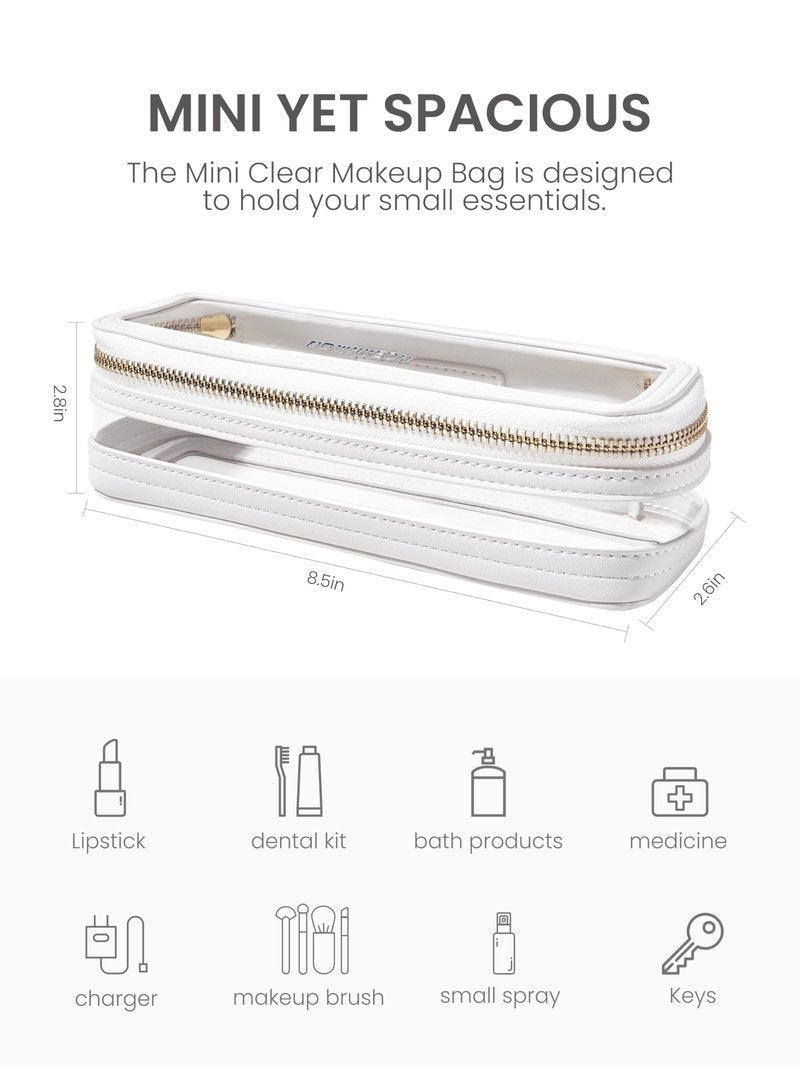ROWNYEON Small Waterproof Toiletry Organizer Train Case, CLear Travel Makeup Bag for Women，Transparent Cosmetic Bag，Portable Makeup Case Organizer (White)