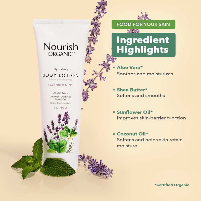 Nourish Organic Hydrating & Smoothing Body Lotion Lavender Mint, 8 Oz, Green