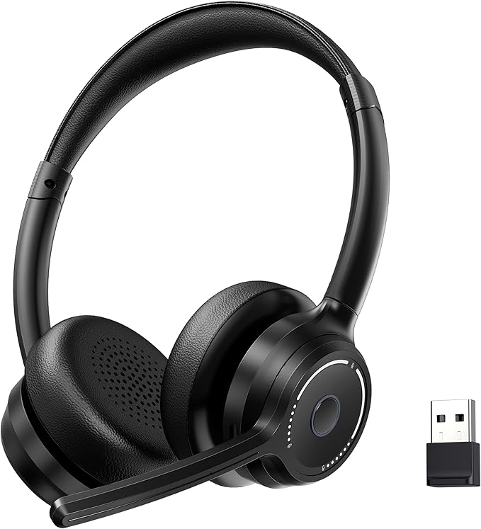 Gixxted (2025 Upgraded) Wireless Headset with Mic for Work, Bluetooth Headset with Noise Canceling Microphone, Wireless On Ear Headphones with USB Dongle and Mute Mic for Computer