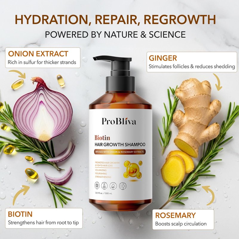 Biotin Hair Growth Shampoo for Thinning Hair in Adults 30+ – Strengthening Formula with Biotin & Rosemary – Reduces Shedding, Supports Fuller, Stronger Hair – Sulfate-Free, 16.9 fl oz