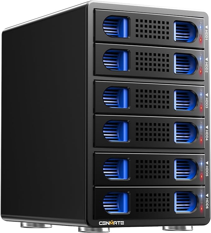 CENMATE Aluminum 6 Bay Hard Drive Enclosure with Cooling Fan for 2.5“/3.5" SATA HDD/SSD with USB A/C 3.0, Support Hot Swappable, Tool-Free HDD Enclosure, DAS(NO RAID/NAS)