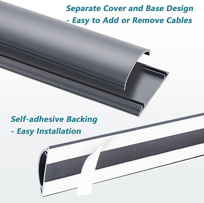 Cord Cover Floor, Large Capacity Floor Cable Cover, Hard PVC Cord Hider Floor, Floor Wire Cover for Cable Management Floor, Cable Floor Cover, Cord Cavity - 1.8" W x 0.6" H Gray