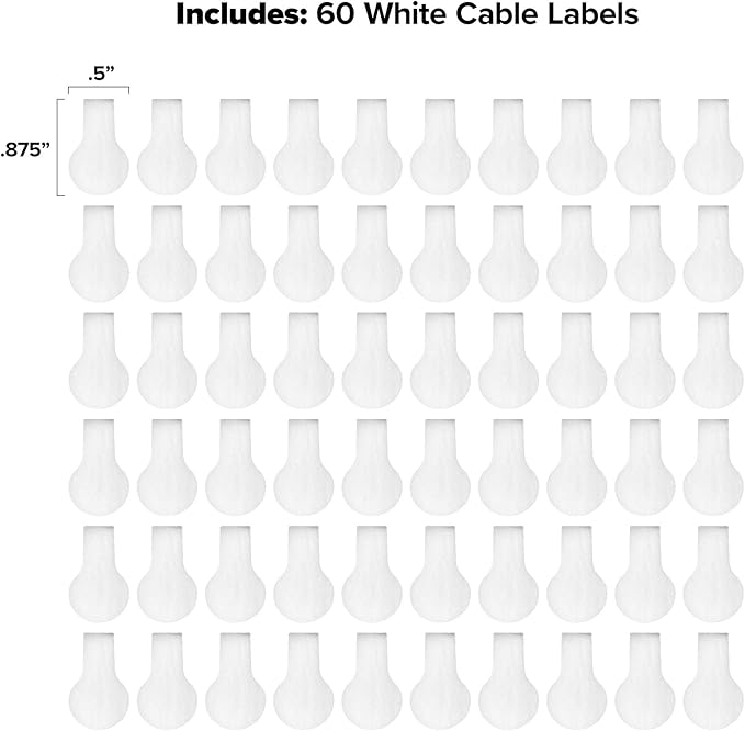 Wrap-It Storage Cable Labels, Mini, White (60 Pack) - Cord and Wire Tags for Cable Management and Organizer for Electronics, Computers and More