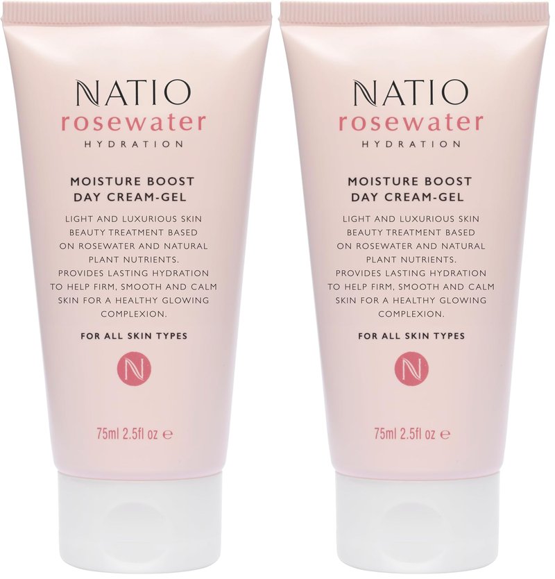 Natio Australia Rosewater Hydration Moisture Boost Day Cream-Gel, 2.5 oz - Face Cream with Shea Butter - Face Moisturizer for All Skin Types (Pack of 2)