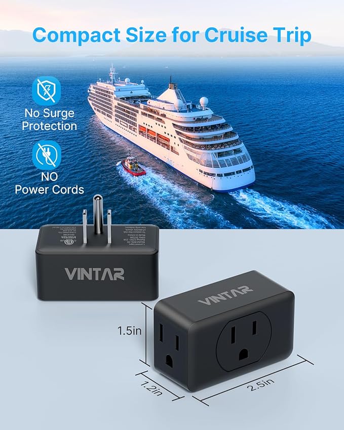Multi Plug Wall Outlet Extender 3 Pack, VINTAR Electrical Multiple Outlet Splitter, 3 Way Plug Adapter, Small Wall Expander for Home Office Dorm Cruise Ship Travel Essentials