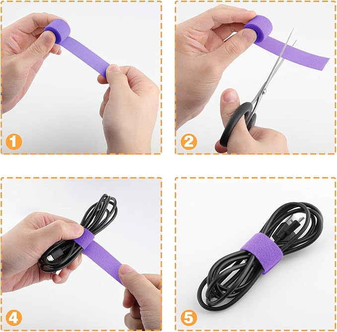 Saisn Reusable Fastening Tape Cable Ties 3/4 Inch Double Side Hook Roll (25 Yard, Purple)