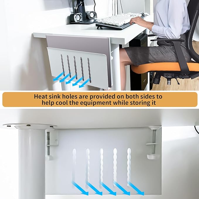 Xapypy Desk Side Storage, Under Desk Storage, No Drill Steel Hanging Desk Organizer, Laptop Holder, Desk Storage Holder for Office & Home.(White)