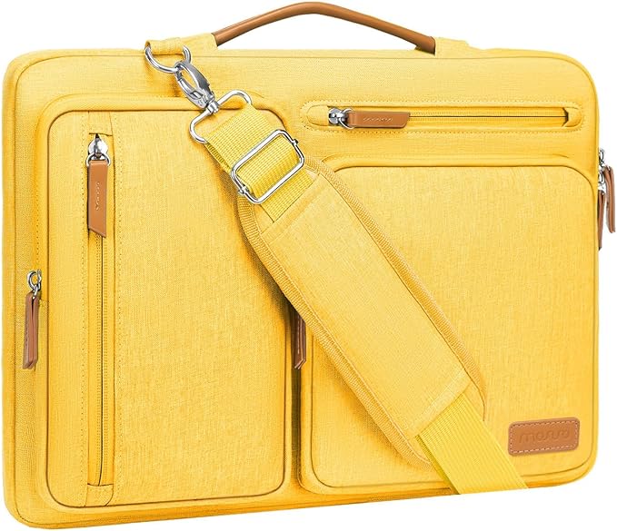 MOSISO 360 Protective Laptop Shoulder Bag,13-13.3 inch Computer Bag Compatible with MacBook Pro 14, HP, Dell, Lenovo, Asus Notebook,Side Open Messenger Bag with 4 Zipper Pockets&Handle, Yellow