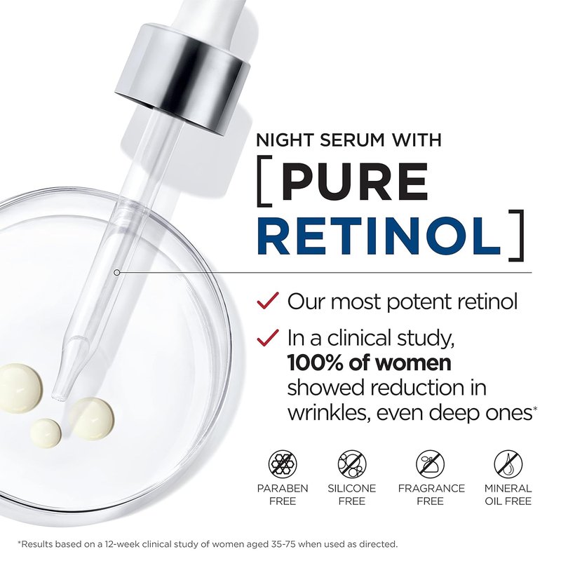 L'Oreal Paris Revitalift Night Serum - 0.3% Pure Retinol for Deep Wrinkles | Fragrance-Free, 1 oz