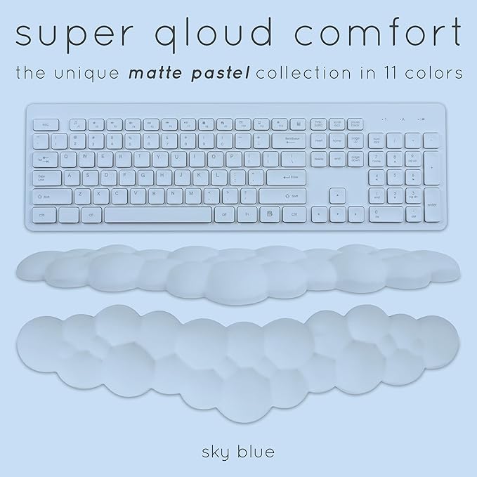 Blue Cloud Keyboard Wrist Rest – Create-ables Qloud Blue Wrist Rest for Computer Keyboard and Mouse, Ergonomic Memory Foam Wrist Pad with Non-Slip Base, Includes Cloud Mouse Pad