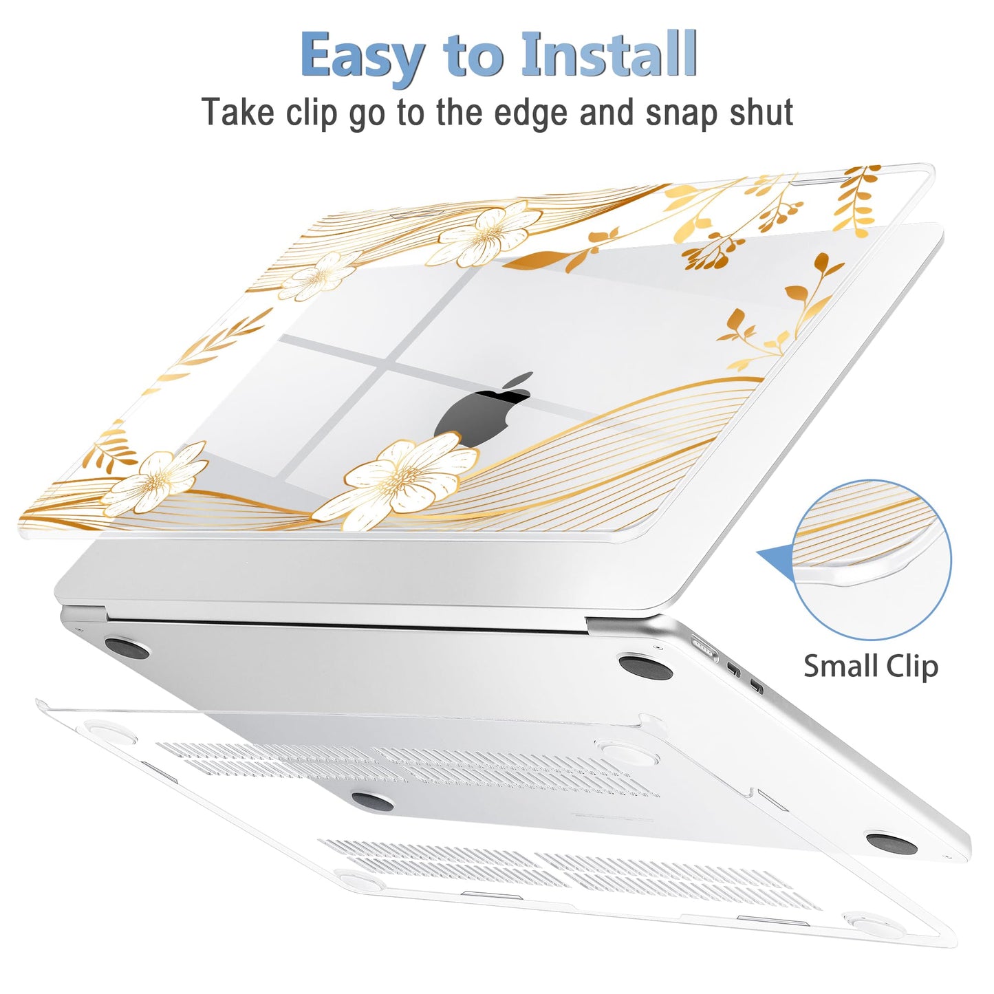 Mektron Compatible with M4 MacBook Air 15 inch Case 2025 A3241 2024 2023 M3 A3114 A2941 M2 Liquid Retina Display Touch ID, Plastic Hard Case & Keyboard Skin & Screen Protector - Waves Florals C351