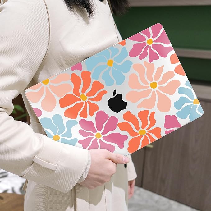 MEEgoodo for M5/M4/M3/M2 MacBook Air 15 inch Case 2026 2025 2024 2023, Case Fit Model (A3448/A3241/A3114/A2941) for MacBook Air 15.3 inch, Minimalist Style Floral