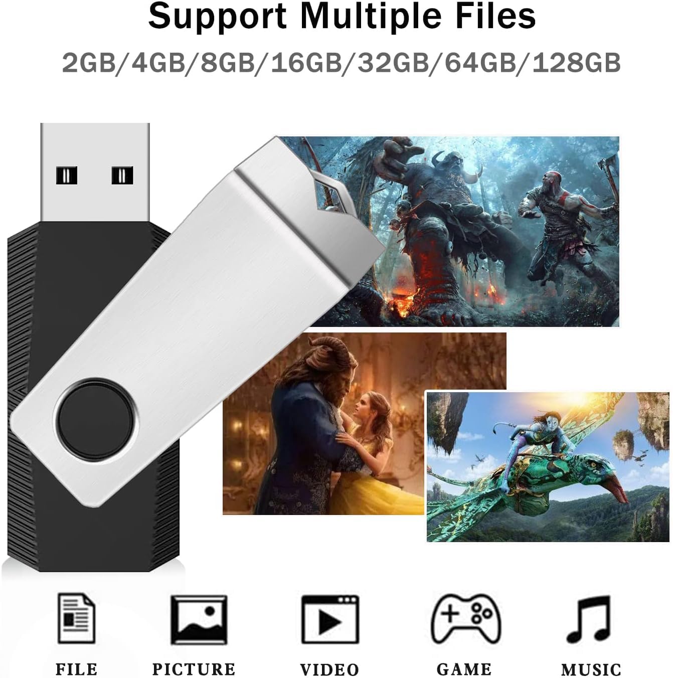 2GB Flash Drive 2 Pack, Wooolken USB 2.0 Thumb Drives Jump Pen Drive Memory Stick with LED Light and Lanyards for Storage and Backup (Black Blue)